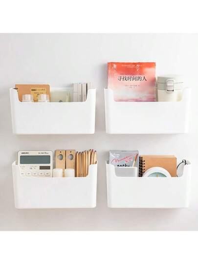 أثاث مكتبي 1 حبة صندوق تخزين بتصميم بسيط من مادة البولي بروبلين الأبيض، مناسب لاستخدامه في المطبخ والحمام والمستحضرات التجميلية ومكتب المكتب