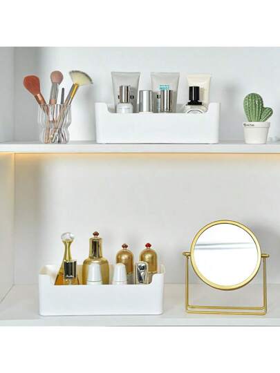 أثاث مكتبي 1 حبة صندوق تخزين بتصميم بسيط من مادة البولي بروبلين الأبيض، مناسب لاستخدامه في المطبخ والحمام والمستحضرات التجميلية ومكتب المكتب