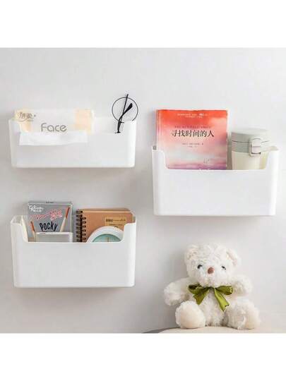أثاث مكتبي 1 حبة صندوق تخزين بتصميم بسيط من مادة البولي بروبلين الأبيض، مناسب لاستخدامه في المطبخ والحمام والمستحضرات التجميلية ومكتب المكتب