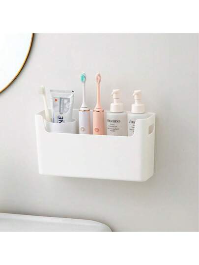 أثاث مكتبي 1 حبة صندوق تخزين بتصميم بسيط من مادة البولي بروبلين الأبيض، مناسب لاستخدامه في المطبخ والحمام والمستحضرات التجميلية ومكتب المكتب