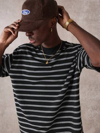 SUMWON قميص تي شيرت مقلم فضفاض من جيرسي قطني، ملابس خارجية عادية لفصل الصيف، أكمام قصيرة ، مناسب للرياضة ، أساسي حضري ضروري للارتداء اليومي