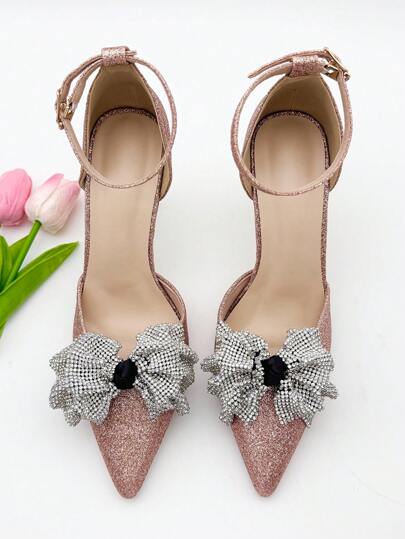 2 قطعة من الوصلات المثبتة بالراين على شكل فيونكة لأحذية السيدات من الفاخرة متعددة الاستخدامات لأحذية الكعب العالي والمسطحة والصنادل، إكسسوارات أنيقة فاخرة من البوليستر