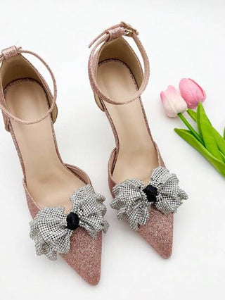 2 قطعة من الوصلات المثبتة بالراين على شكل فيونكة لأحذية السيدات من الفاخرة متعددة الاستخدامات لأحذية الكعب العالي والمسطحة والصنادل، إكسسوارات أنيقة فاخرة من البوليستر