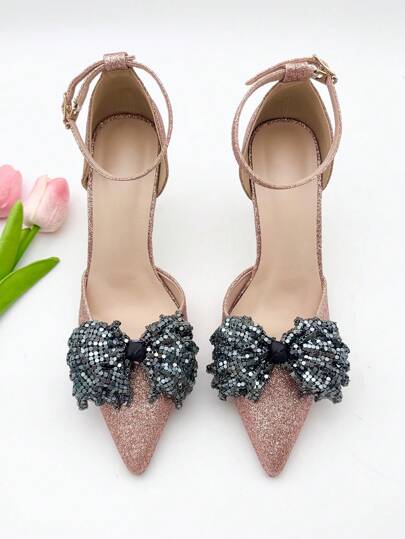 2 قطعة من الوصلات المثبتة بالراين على شكل فيونكة لأحذية السيدات من الفاخرة متعددة الاستخدامات لأحذية الكعب العالي والمسطحة والصنادل، إكسسوارات أنيقة فاخرة من البوليستر