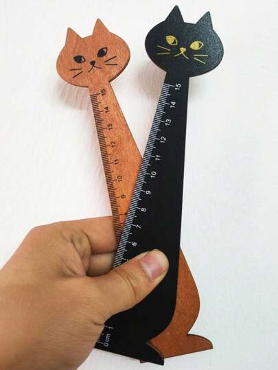 أدوات مكتبية ومدرسية قطعة حامل كتب إبداعي على شكل قطة و مسطرة خشبية، أدوات طالب للرسم والقياس، قرطاسية المدرسة والمكتب