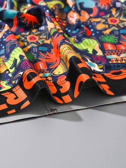 3 قطع ملابس داخلية رجالية، بطباعة الكتابات العشوائية، خصر مطاطي مرن وبوكسرات رجالية مرنة