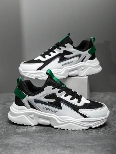 أحذية رياضية رجالية بحروف ملائمة مطبقة بلمسات ملونة، رباط أمامي ذات قمة منخفضة، بسيطة عصرية للخارج متعددة الاستخدامات، شبكية تنفس مريحة للجري والتنزه اليومي