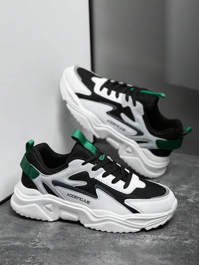 أحذية رياضية رجالية بحروف ملائمة مطبقة بلمسات ملونة، رباط أمامي ذات قمة منخفضة، بسيطة عصرية للخارج متعددة الاستخدامات، شبكية تنفس مريحة للجري والتنزه اليومي