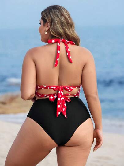 Swim Lushoire مجموعة قطعتين للمرأة ذات الحجم الكبير، من طبعة جديدة وقطع ملونة، قطعة ملابس داخلية بلا أشرطة مع عقدة فرنسية، صدرية ذات سلكي، تصميم ظهر مع أربطة، شورت خصر مرتفع، كاجوال، ملابس سباحة للشاطئ والأعياد