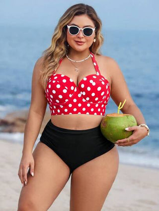Swim Lushoire مجموعة قطعتين للمرأة ذات الحجم الكبير، من طبعة جديدة وقطع ملونة، قطعة ملابس داخلية بلا أشرطة مع عقدة فرنسية، صدرية ذات سلكي، تصميم ظهر مع أربطة، شورت خصر مرتفع، كاجوال، ملابس سباحة للشاطئ والأعياد