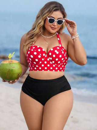 Swim Lushoire مجموعة قطعتين للمرأة ذات الحجم الكبير، من طبعة جديدة وقطع ملونة، قطعة ملابس داخلية بلا أشرطة مع عقدة فرنسية، صدرية ذات سلكي، تصميم ظهر مع أربطة، شورت خصر مرتفع، كاجوال، ملابس سباحة للشاطئ والأعياد