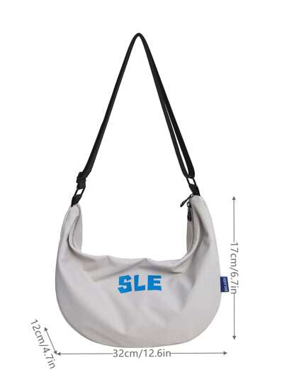 peach tree حقيبة كتف شكل هلال أو كريسنت بلون أحادي وسعة كبيرة مع طباعة حرف، حقيبة متقاطعة الأجسام للجنسين، مع حزام قابل للتعديل وسحّاب، حقيبة رسول خفيفة عصرية، هدية مناسبة لمناسبات عيد الهالوين والميلاد