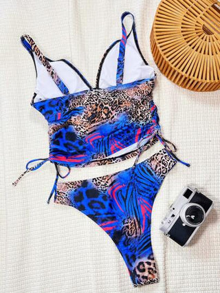 طقم تانكيني حريمي Swim Lushoire مجموعتان من البكيني ذات الغطاء العميق بطبعة النمر وحزامين للنساء، ملابس سباحة