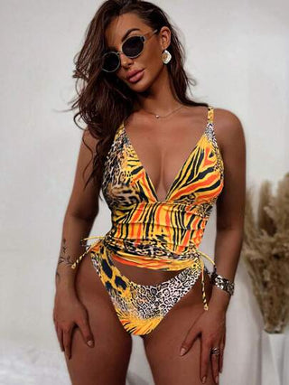 طقم تانكيني حريمي Swim SXY مجموعة بكيني نمر ذو فتحة على الظهر وياقة على شكل حرف V، 2 قطعة للنساء ملابس السباحة الصيفية