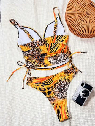 طقم تانكيني حريمي Swim SXY مجموعة بكيني نمر ذو فتحة على الظهر وياقة على شكل حرف V، 2 قطعة للنساء ملابس السباحة الصيفية