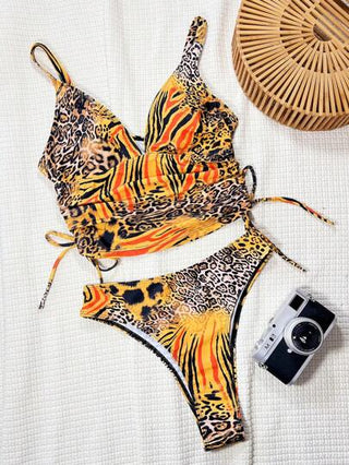 طقم تانكيني حريمي Swim SXY مجموعة بكيني نمر ذو فتحة على الظهر وياقة على شكل حرف V، 2 قطعة للنساء ملابس السباحة الصيفية