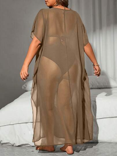 Slaydiva زي السباحة الواقي المناسب للمقاسات الكبيرة، مصنوع من النسيج الشبكي الصلب، لون موحد، مناسب للاستخدام الصيفي