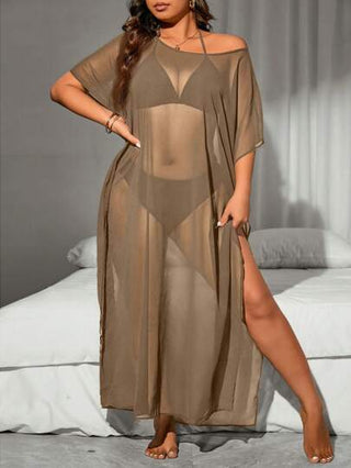 Slaydiva زي السباحة الواقي المناسب للمقاسات الكبيرة، مصنوع من النسيج الشبكي الصلب، لون موحد، مناسب للاستخدام الصيفي