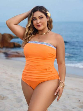 Swim Lushoire مجموعة بحجم كبير للنساء بانديو مخطط أنيق للعطلات والسباحة 2 قطعة