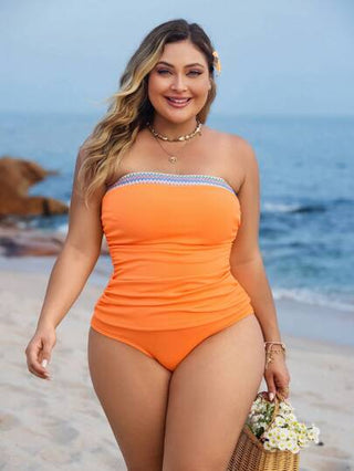 Swim Lushoire مجموعة بحجم كبير للنساء بانديو مخطط أنيق للعطلات والسباحة 2 قطعة