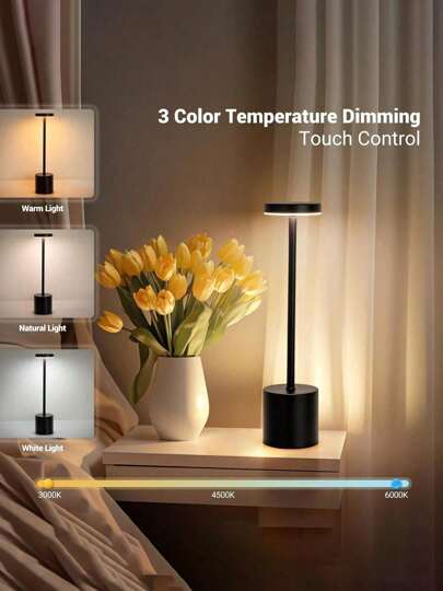 مصباح طاولة محمول معدني LED 1 قطعة مع مستشعر لمس، قابل للخفت التدريجي بدرجات السطوع، بطارية قابلة للشحن، إضاءة ليلية للأطفال في غرفة الحضانة، مصباح طاولة الليل، مصباح جانب السرير متوفر بالألوان الأسود والذهبي والفضي والأبيض