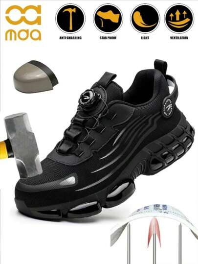 أحذية عمل ذات أزرار دوارة وحماية آمنة، مع وسادة هوائية، طرف معدني، مقاومة للصدمات والثقب، خفيفة الوزن ومنفذة للهواء، أحذية حماية صناعية وبناء، أحذية حماية عمل عصرية مناسبة لجميع المواسم