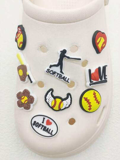 8/9/10/12 قطعة من سحر الأحذية الرياضية المصنوع من البي في سي جذابة بتصميم كرة الناعم والرياضات والأنشطة الرياضية للزخرفة، قابلة للإزالة لتناسب النساء والسيدات ،شبشب جذابة ومتعددة الوظائف لأحذية الهوكي الجليدي