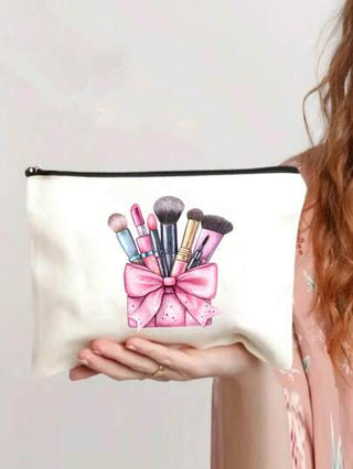 حقيبة تجميل سفر أنيقة مزينة بتصميم نقشات مكياج - خفيفة الوزن، سحاب قابل للطي مناسب لمستحضرات التجميل والأدوات الصحية والأقلام - سهل التنظيف، هدية مثالية للنساء، حقيبة مكياج