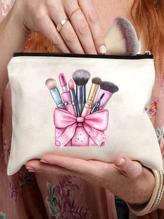 حقيبة تجميل سفر أنيقة مزينة بتصميم نقشات مكياج - خفيفة الوزن، سحاب قابل للطي مناسب لمستحضرات التجميل والأدوات الصحية والأقلام - سهل التنظيف، هدية مثالية للنساء، حقيبة مكياج