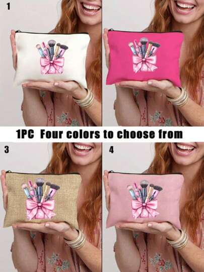 حقيبة تجميل سفر أنيقة مزينة بتصميم نقشات مكياج - خفيفة الوزن، سحاب قابل للطي مناسب لمستحضرات التجميل والأدوات الصحية والأقلام - سهل التنظيف، هدية مثالية للنساء، حقيبة مكياج