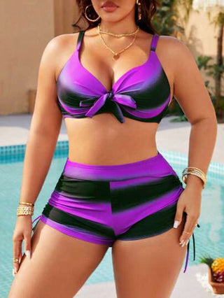 Swim Lushoire طقم ملابس سباحة 2 قطعة للنساء المقاس الكبير، فستان كاميا بطبعة معتدلة الألوان بياقة V، أكتاف عريضة مبطنة بوسادات وجزء علوي منفصل، أسلوب عطلات عفوي
