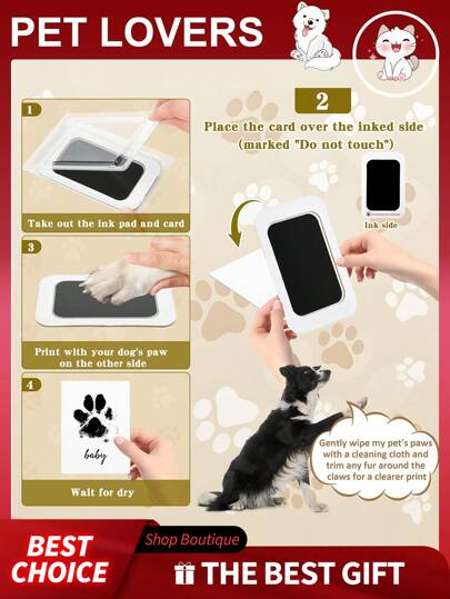 طقم ختم بصمة لاسلكي جديد بأشكال أقدام الحيوانات الأليفة للقطط والكلاب دون وسادة حبر، للاحتفاظ بطبعات أقدام الحيوانات الأليفة كتذكارات، هدية تذكارية رائعة