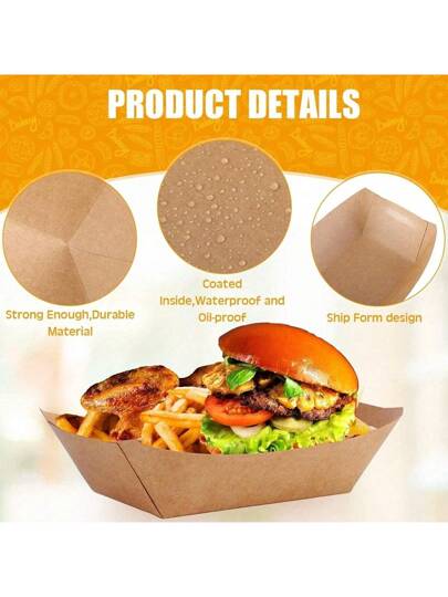 50 حزمة صواني ورق كرافت ثقيلة الوزن، وعاء طعام مقاوم للشحوم لتقديم الأطعمة في الحفلات والمهرجانات والحفلات والكريسماس