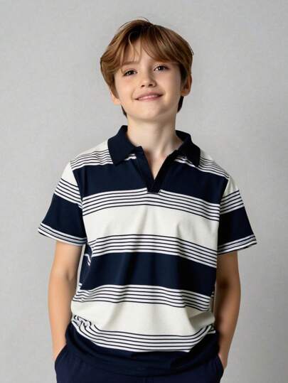 ملابس رياضية أطفال تي شيرت بولو قصير الأكمام كاجوال للصبية المراهقين، مناسب للتنقل، المدرسة، الاستخدام اليومي، الرياضة، موسم الربيع/الصيف