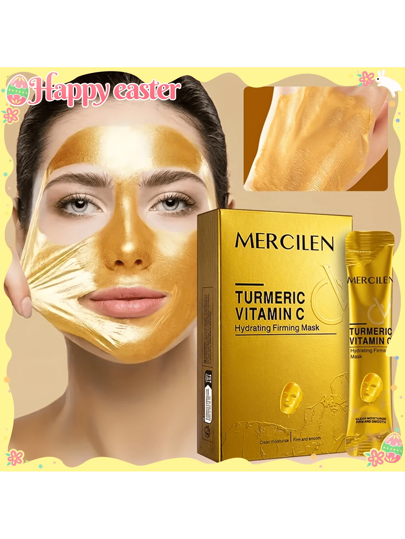 1 علبة قناع الوجه المرطب والمشدد بالكركم والفيتامين سي والريتينول 6 جرام * 10 قطع، يحتوي على الكولاجين وفيتامين ه- والنياسيناميد والسكوالين النباتي، للتنظيف العميق والترطيب والتشديد، يوحد لون البشرة ويصغر المسام، مناسب لجميع أنواع البشرة، ضروري للسفر