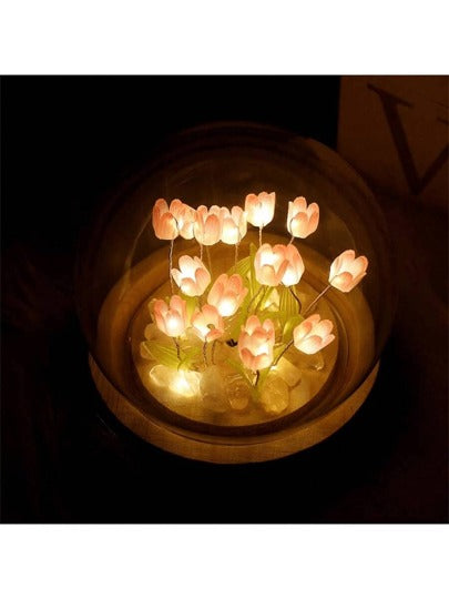 إضاءة ليلية زهرة التوليب - تصميم زهري رومانسي، تعمل بالبطارية، تشمل 20 زهرة توليب، مناسبة لديكور المكتب، ديكور المنزل، هدية عيد الأم، هدية عيد الحب، ديكور غرفة النوم، جو رومانسي، هدية عيد الميلاد، مصباح فراشة روماني!