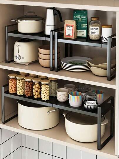 قطعة واحدة رف قابل للتوسع متعدد الاستخدامات ،قابل للتمديد حتى 55 سم/22 بوصة، تخزين متعدد الطبقات ، رف خزانة المطبخ ، رف معدني متعدد الوظائف لأواني الطهي ، مناسب لخزانات المطبخ ، أسطح العمل ،تحت البالوعة ، مقاوم للصدأ والرطوبة ، توفير المساحة ، مناسب...