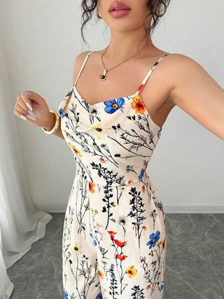 PETITE النساء الأنيقة الأكمام الأكمام الأزهار طباعة واسعة الساق قطعة ربيع وصيف