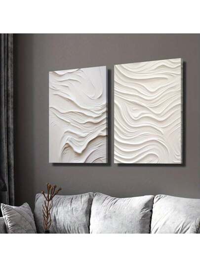 2 قطعة لوحة مطبوعة على كانفس بدون إطار، موجات بيضاء مجردة، لوحة فن بتقنية ملمس ملتوي حديثة وبسيطة، مناسبة لديكور جدران المنزل