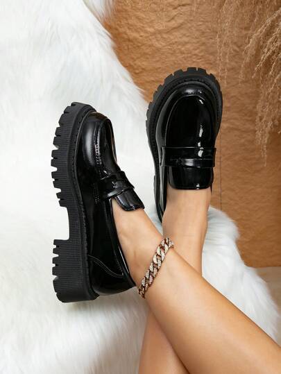 أحذية أوكسفورد حريمي أحذية ماري جين البريطانية بالطراز الكلاسيكي للنساء قصيرات القامة، بنعل سميك زيادة الطول، موديل لوفرز من الجلد، أكسفورد ذات كعب عالي