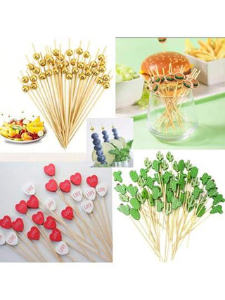 100 قطعة من عيدان الفاكهة، أعواد البامبو، أعواد الزهور، شوك الفاكهة، أعواد أسنان فنية إبداعية، أعواد بامبو للزينة، شوك فنية للكيك والبرغر، مناسبة لتزيين المشروبات والحلويات، المطبخ، هدية عيد الميلاد