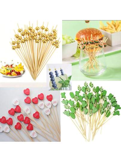 100 قطعة من عيدان الفاكهة، أعواد البامبو، أعواد الزهور، شوك الفاكهة، أعواد أسنان فنية إبداعية، أعواد بامبو للزينة، شوك فنية للكيك والبرغر، مناسبة لتزيين المشروبات والحلويات، المطبخ، هدية عيد الميلاد