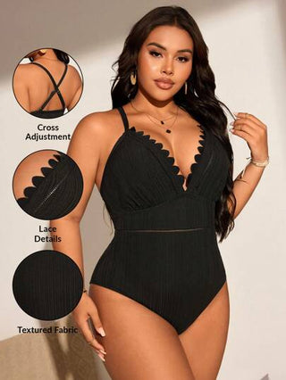 Swim Basics بدلة سباحة ذات قطعة واحدة بنمط مزهر ملمس مخطط ومقاس كبير، تصميم بسيط للاسترخاء على الشاطئ، صيف 2025