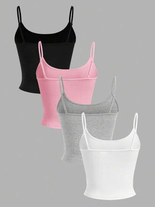 EZwear 4 قطع طقم سترات خزان عادية مقصوره بلا أكمام ذات طباعة شعارات وجرافيك كرز عتيق للعطلات والمناسبات
