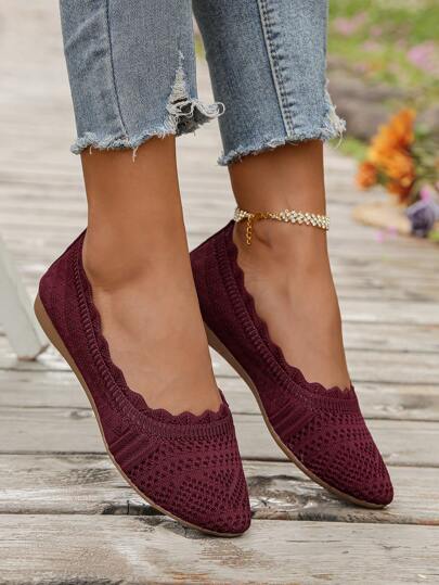 أحذية كاجوال نسائية محبوكة بالدانتيل بنمط السهل الارتداء، مريحة متعددة الاستخدامات وأنيقة بقاع ناعم