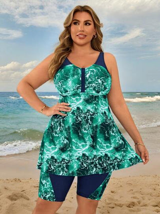 SHEIN Swim Curve طقم بكيني صبغ التعادل للنساء المقاسات الكبيرة، توب كميسول للسباحة للشاطئ