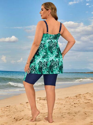 SHEIN Swim Curve طقم بكيني صبغ التعادل للنساء المقاسات الكبيرة، توب كميسول للسباحة للشاطئ