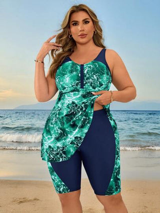 SHEIN Swim Curve طقم بكيني صبغ التعادل للنساء المقاسات الكبيرة، توب كميسول للسباحة للشاطئ