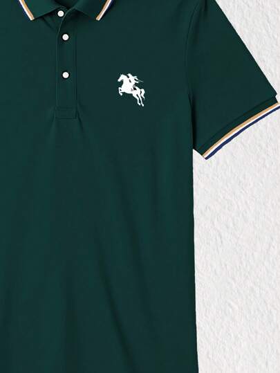 Manfinity Dauomo قميص بولو أزرار للرجال مع تصميم حصان ، موضة الصيف