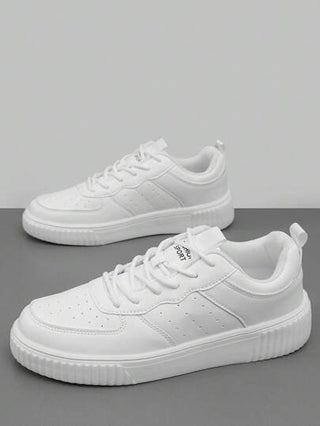 أحذية رياضة كاجوال بنمط أربطة مرنة من 36 إلى 45، أحذية بيضاء أنيقة وبسيطة، أحذية متعددة الاستخدامات مريحة وسهلة لارتداء الطلاب، مقاومة للانزلاق والتآكل